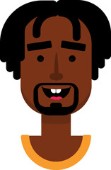 Cartoon black male face showing contentment with relaxed smile and eyes in flat vector style.