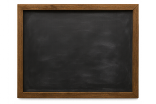 Wooden-framed blackboard hanging, offering clean writing surface against transparent backdrop for text insertion or messaging needs