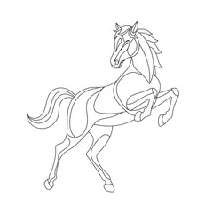 Graceful rearing horse in a stained glass pattern line art style, as a symbol of strength and power for a logo or coloring page, isolated on white background, vector illustration.