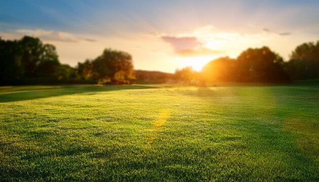 summer lawn at sunset