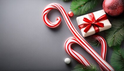 candy cane christmas decors with gray background