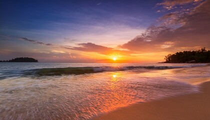 Obraz premium beautiful vivid sunset at paradise beach borneo malaysia