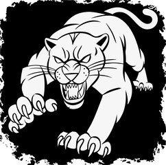 White panther illustration on black background