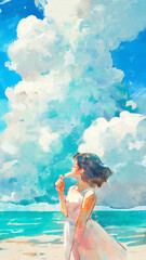 美しい四季。夏の海をイメージしたイラスト。