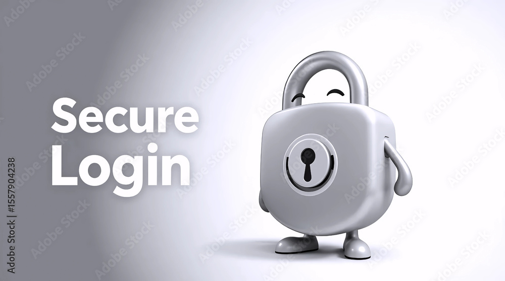 Poster secure gray lock standing upright with glowing keyhole on dark gradient background