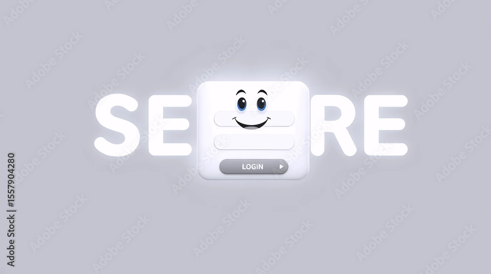 Poster cute glowing login button animation with smiling face and word 