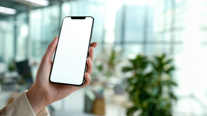 Modern smartphone mockup in a woman's hand