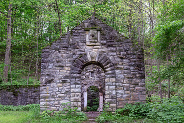 Old stone buildings along the loop trail at Fort Belle Fontaine county park in St. Louis, Missouri...