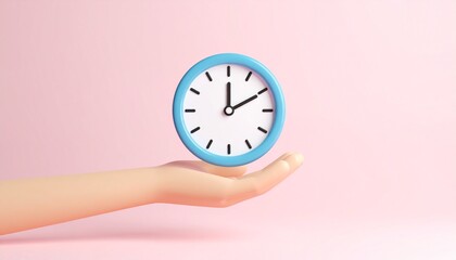 3D clock icon floating above a hand