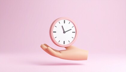 3D clock icon floating above a hand