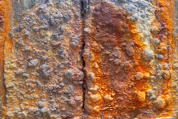 Orange and brown rust pattern. Texture of a corroded iron sheet.