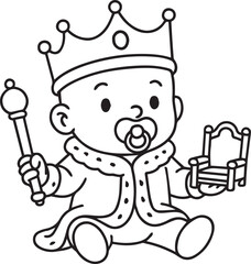 Royal Little One: A cute cartoon baby, adorned with a regal crown and scepter, clutches a miniature throne.