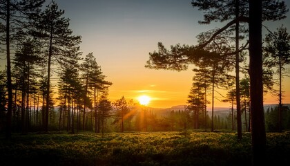 sunrise in pine forest
