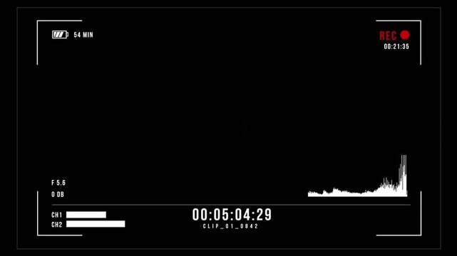 Camera recording screen overlay on black background. recording overlay frame with timecode counter, vertical camera streaming recorder, 4k footage