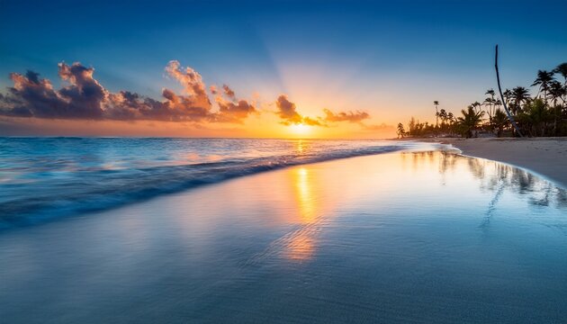 sunrise at bayahibe beach with smooth water la romana dominican republic