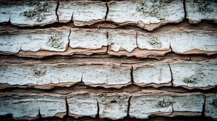 Textured Tree Bark with Lichen: A Detailed Close-Up of Natural Patterns and Organic Growth