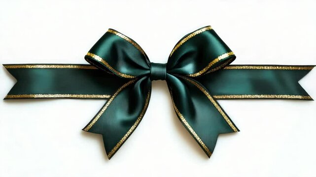 A luxurious gold-trimmed green ribbon with a large bow tied at the top, suitable for wrapping gifts or adding to gift boxes.