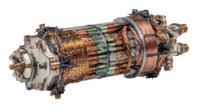 Electric motor component with copper wiring on a white isolate background.