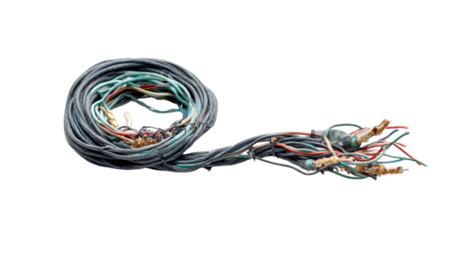 Electrical wires, tangle, isolated on white background.