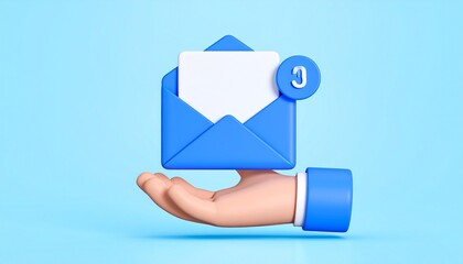 3D email icon floating above a hand