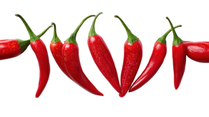 Fresh red chili peppers arranged on a white isolated background.