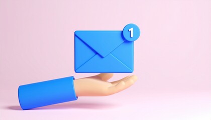 3D email icon floating above a hand