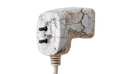 Old, cracked electrical plug on a white isolate background.
