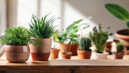 potted plants on wooden desk