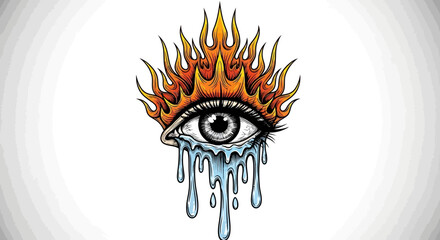 Flaming eye crying tears illustration drawing design for tattoo art and graphic design projects father's day