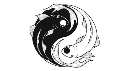 Yin yang koi fish drawing in black and white symbol of harmony and balance in japanese art style design father's day