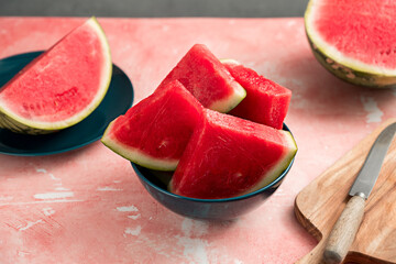 Slices of fresh watermelon in a bowl