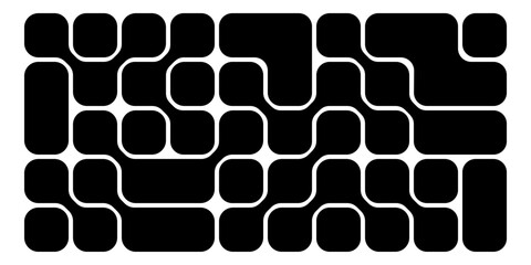 Metaball pattern. Nano tech print. Black connected quadratic shapes isolated on white background. Organic blobs, neurons or molecules texture. Vector graphic illustration.