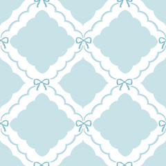 Blue vintage ribbons seamless pattern, abstract geometric tile pattern.