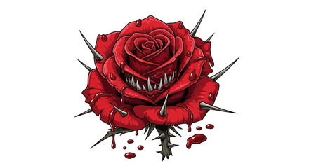 Creepy rose with thorns and teeth illustration for tattoo design and gothic art print for decoration purpose father's day