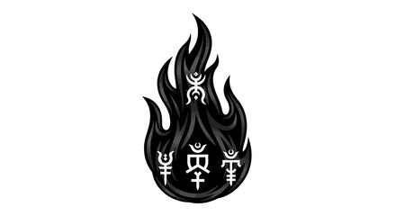 Black flame with occult symbols vector design for witchcraft and pagan rituals and esoteric practices, fire father's day