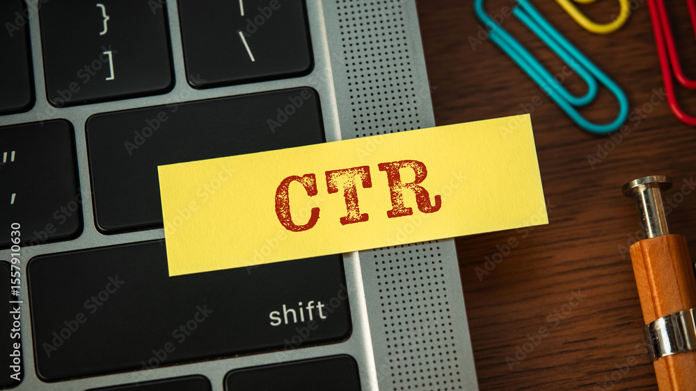 Poster there is sticky note with the word ctr. it is an abbreviation for click through rate as eye-catching