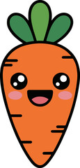 Illustration of a cute cartoon carrot with big eyes and a smile on a white background image