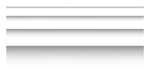 Obraz premium Set of paper shadows. Horizontal divider lines isolated on white background. Notebook worksheet, book page, card, flyer, banner or poster borders with soft blurred effect. Vector illustration.