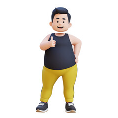 3D plus size overweight obesse man giving a thumbs up