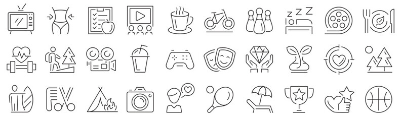 Lifestyle icon set. Entertainment icons. Outline icons collection. Vector illustration