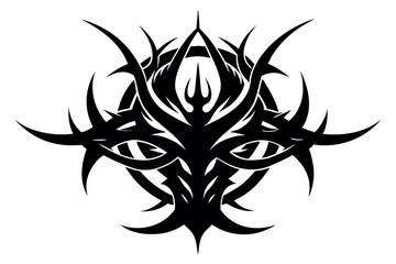 Stylized black tribal tattoo design featuring sharp curves, pointed edges, and an abstract flame-like form. 