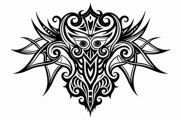 Stylized black tribal tattoo design featuring sharp curves, pointed edges, and an abstract flame-like form. 