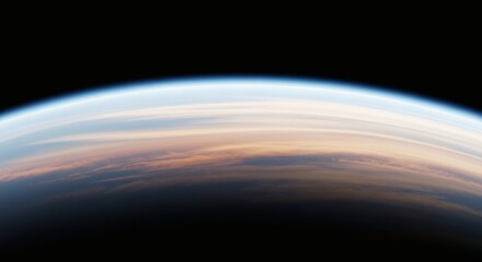 Vastness of space highlighted by a planet's curved atmospheric layers. A serene yet powerful image of celestial beauty against the dark void.