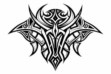 Stylized black tribal tattoo design featuring sharp curves, pointed edges, and an abstract flame-like form. 