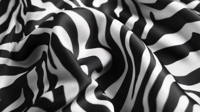 A zebra print textile, likely a scarf or wrap, with black and white geometric patterns.