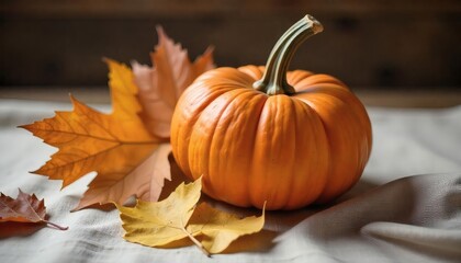 Bright orange pumpkins and colorful autumn leaves