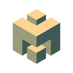 Obraz premium Abstract isometric illustration of interconnected cubes. Neutral earth tones create a minimalist, modern aesthetic. Perfect for concepts of collaboration, connection, or growth.