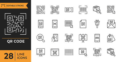Qr code outline icon set. Editable stroke. Vector illustration