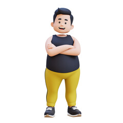 3D plus size overweight obesse man crossed arm
