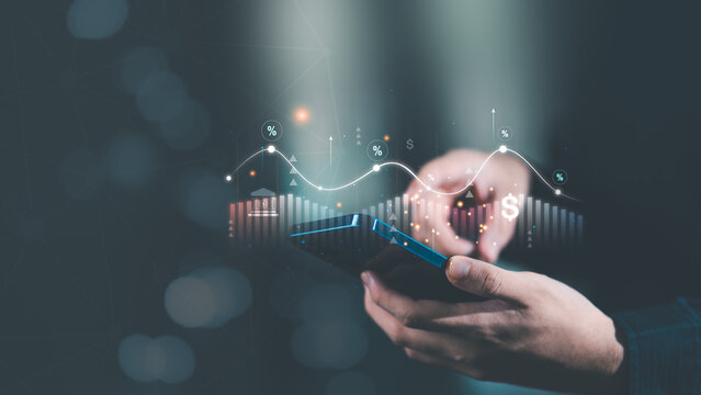 concept interest rates and dividends ,investment growth percentage and interest on deposits ,increase in interest rates ,Retirement returns ,increase of business profits,finance and investment